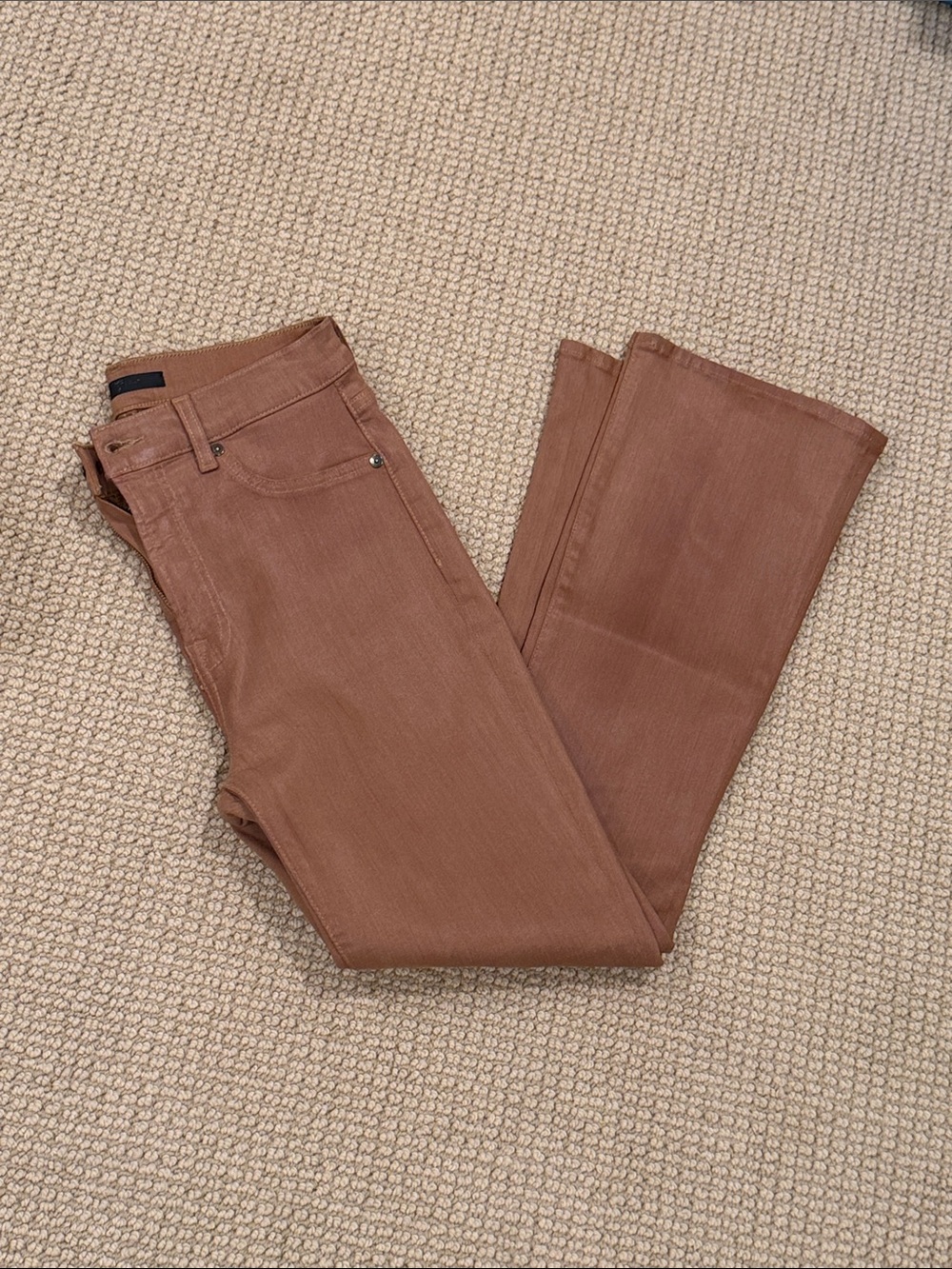 7 For All Mankind Brown Coated Jeans - Cropped Flare, Sz 28
